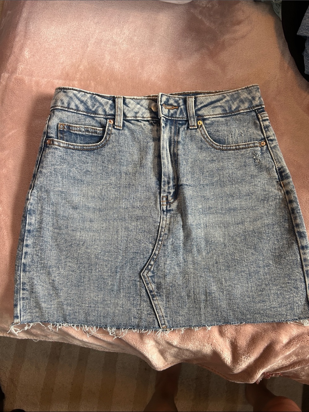 wild fable Light Blue Denim Mini Skirt with Frayed Hem